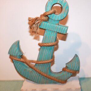 Wooden Anchor Freestanding Beach Nautical  Weathered 13”